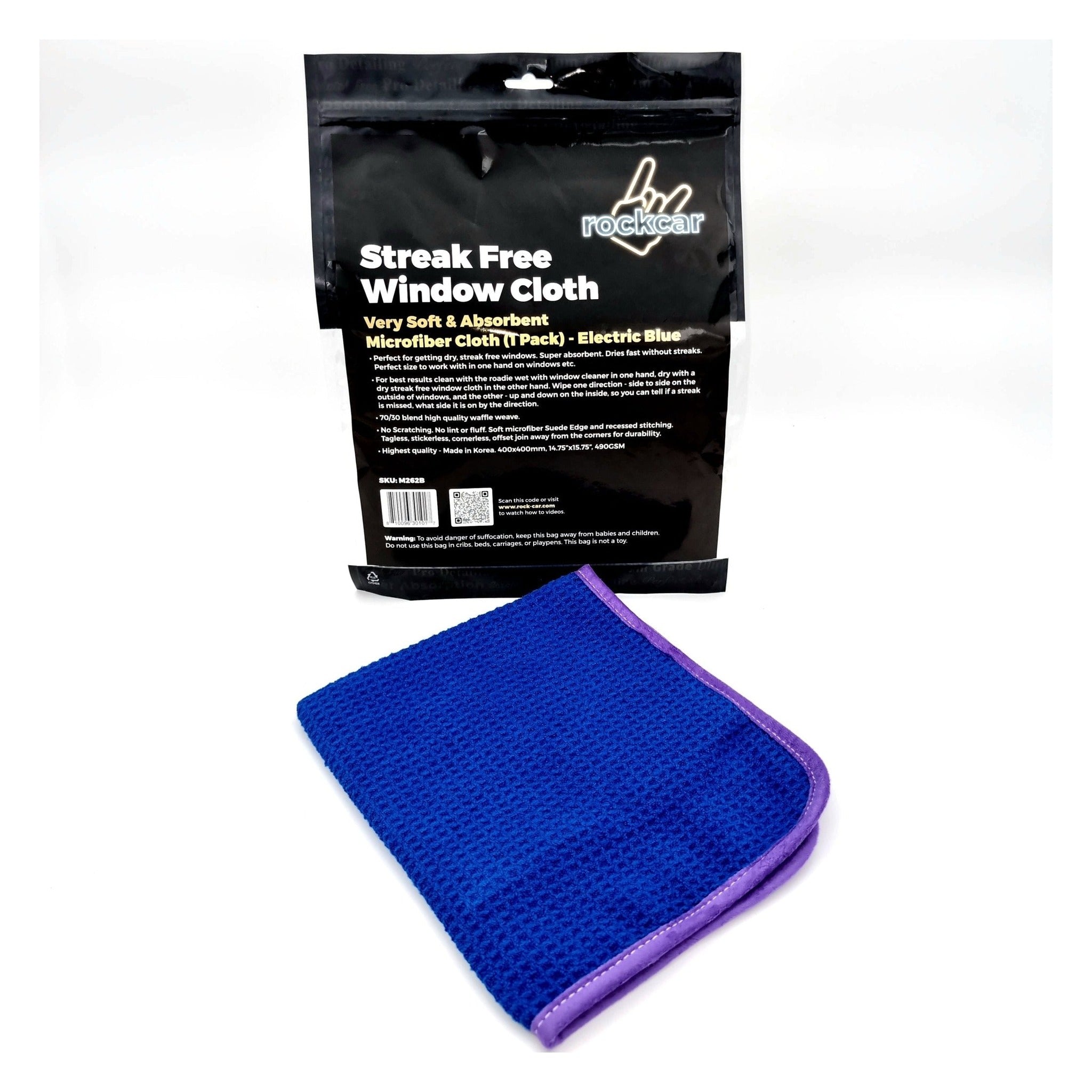RockCar Waffle Glass Microfibre Cloth, Blue, 490gsm