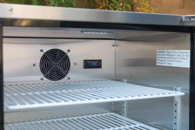 Bull Premium 139L Outdoor Solid Door Fridge – interior shelves and digital controls