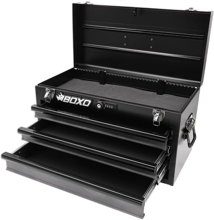 20" 3-Drawer Portable Steel Tool Box | Black/Blue