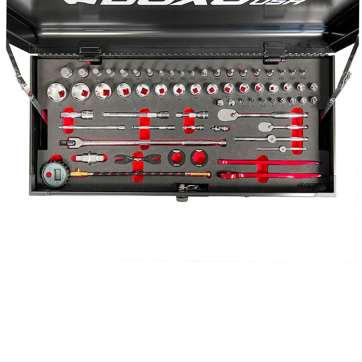MotoBox | 103-Piece Metric Motorcycle Tool Set with 5-Drawer Hand Carry Tool Box - Black, Red