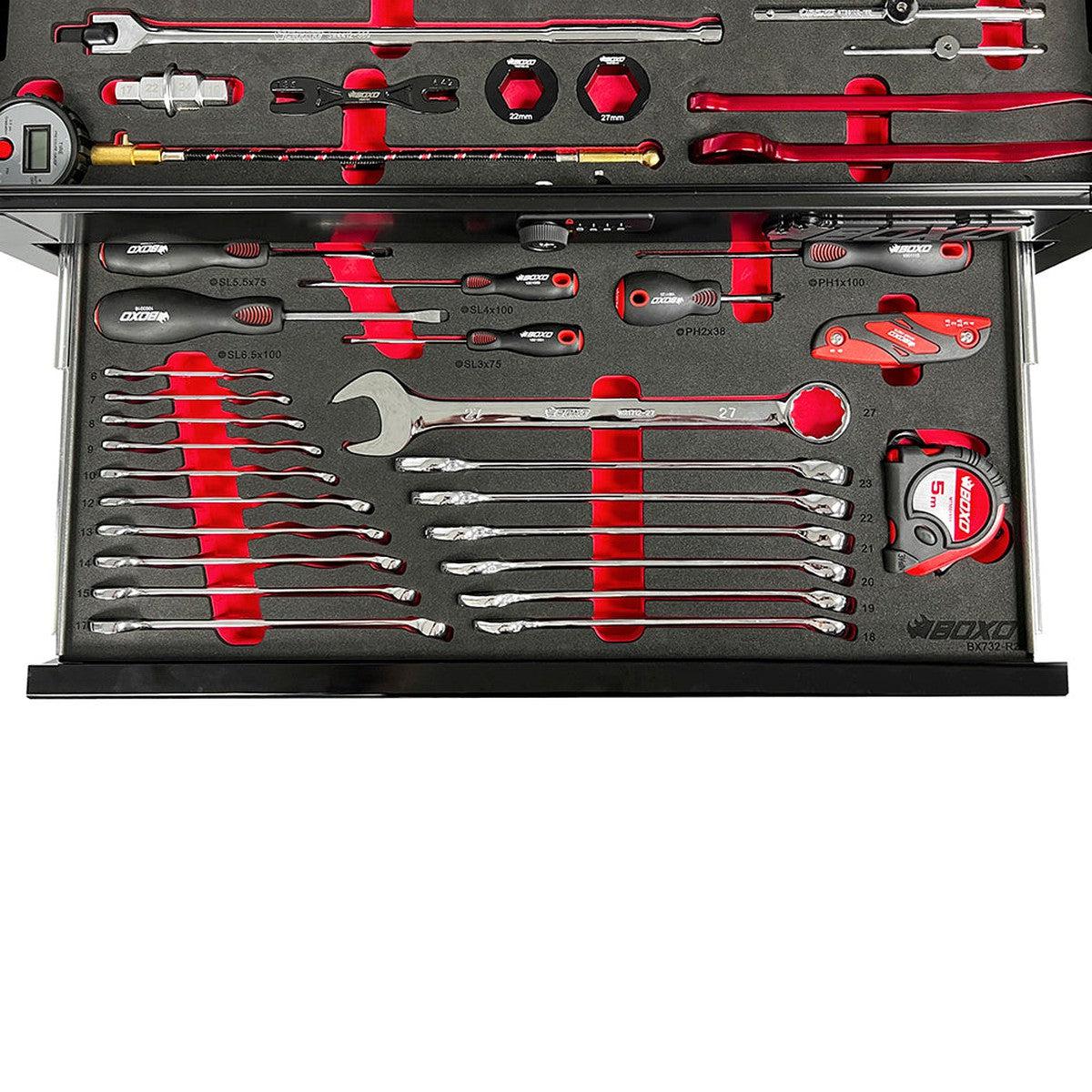 MotoBox | 103-Piece Metric Motorcycle Tool Set with 5-Drawer Hand Carry Tool Box - Black, Blue