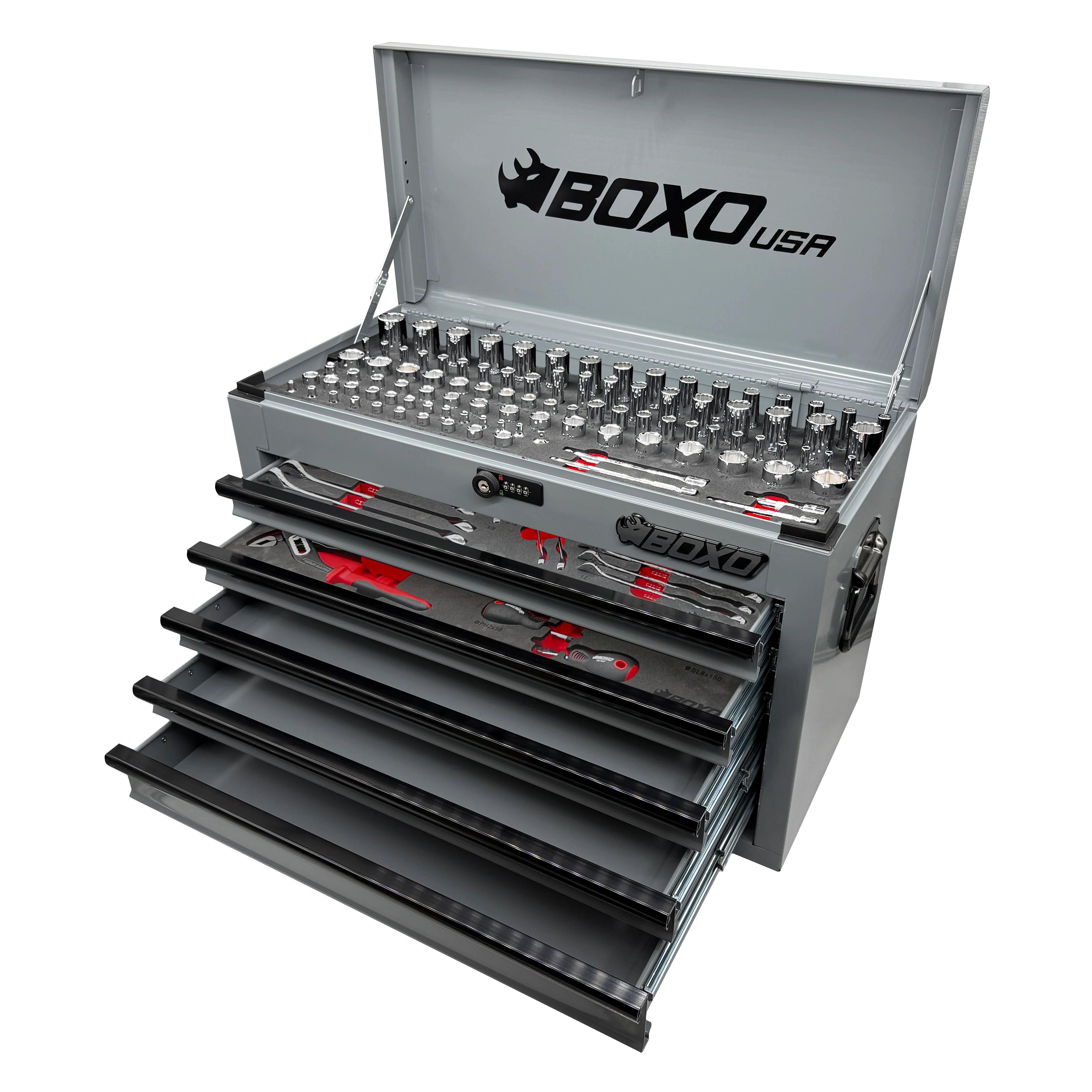 MotoBox | 103-Piece Metric Motorcycle Tool Set with 5-Drawer Hand Carry Tool Box - Black, Blue