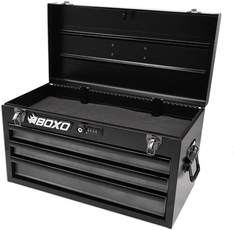 20" 3-Drawer Portable Steel Tool Box | Black/Red