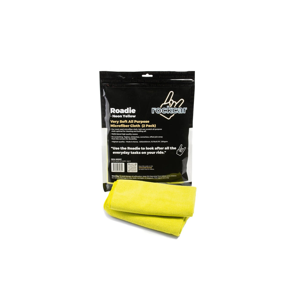 RockCar Roadie Microfibre Cloth, Neon Yellow, 2 Pack