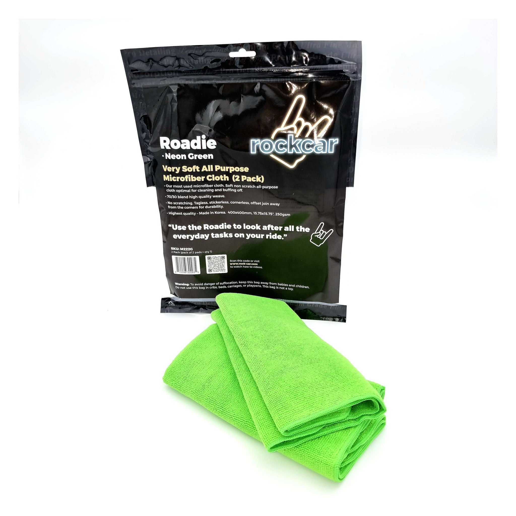 RockCar Roadie Microfibre Cloth, Green Pop, 2 Pack