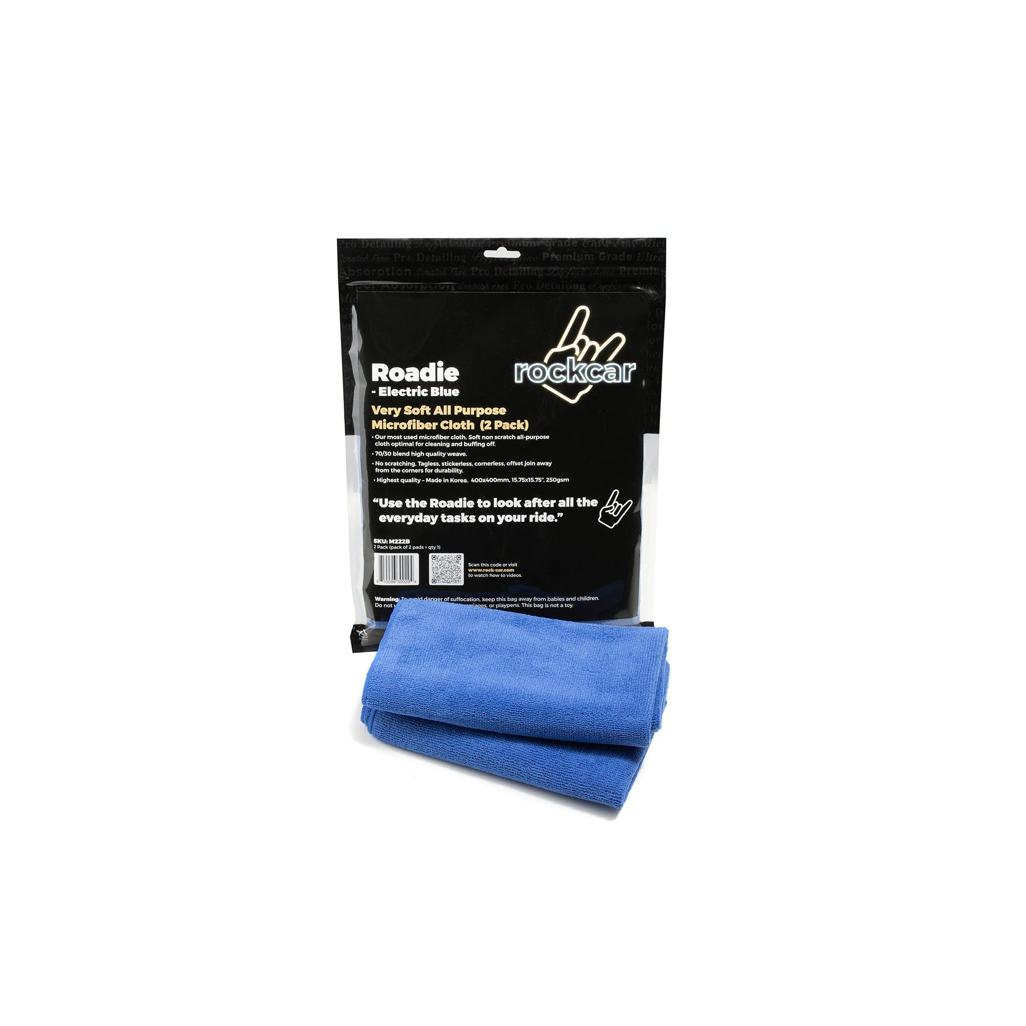 RockCar Roadie Microfibre Cloth, Electric Blue, 2 Pack