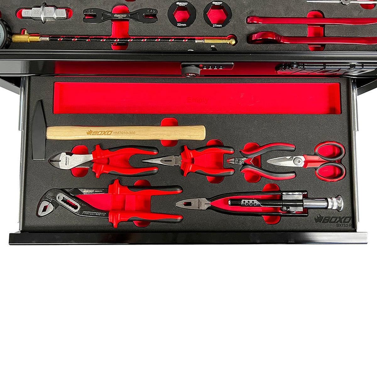 MotoBox | 103-Piece Metric Motorcycle Tool Set with 5-Drawer Hand Carry Tool Box - Black, Red
