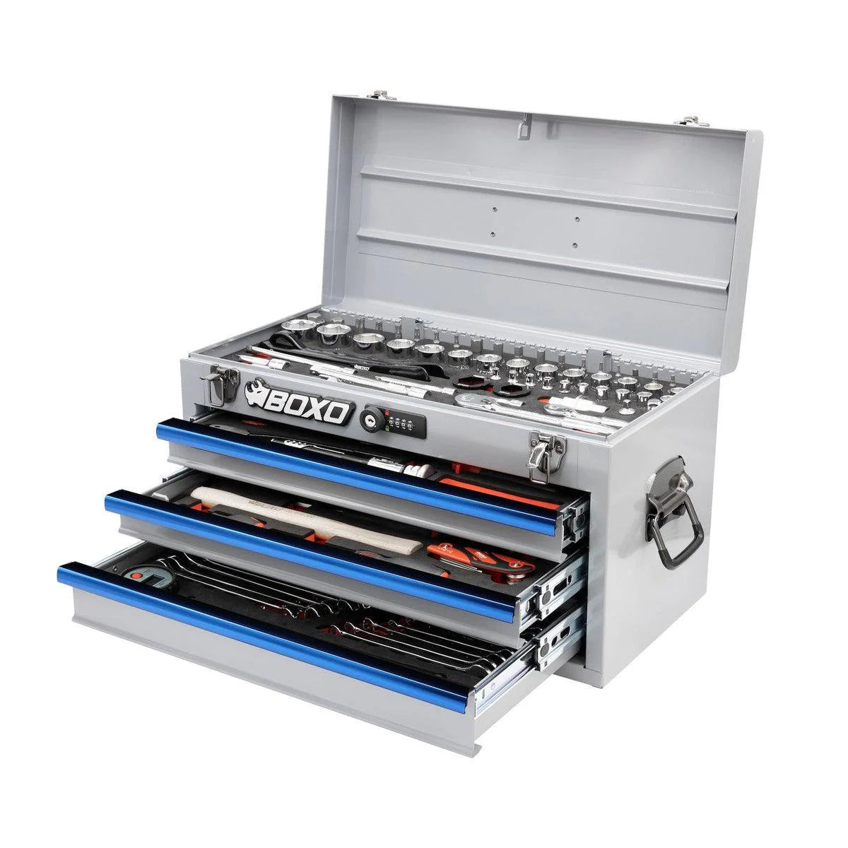 MotoBox | 103-Piece Metric Motorcycle 3-Drawer Hand Carry Tool Box - Black, Red