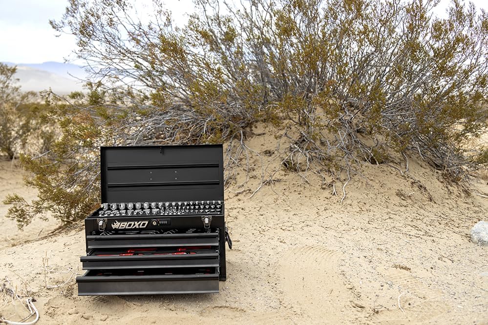 20" 3-Drawer Portable Steel Tool Box | Black/Red