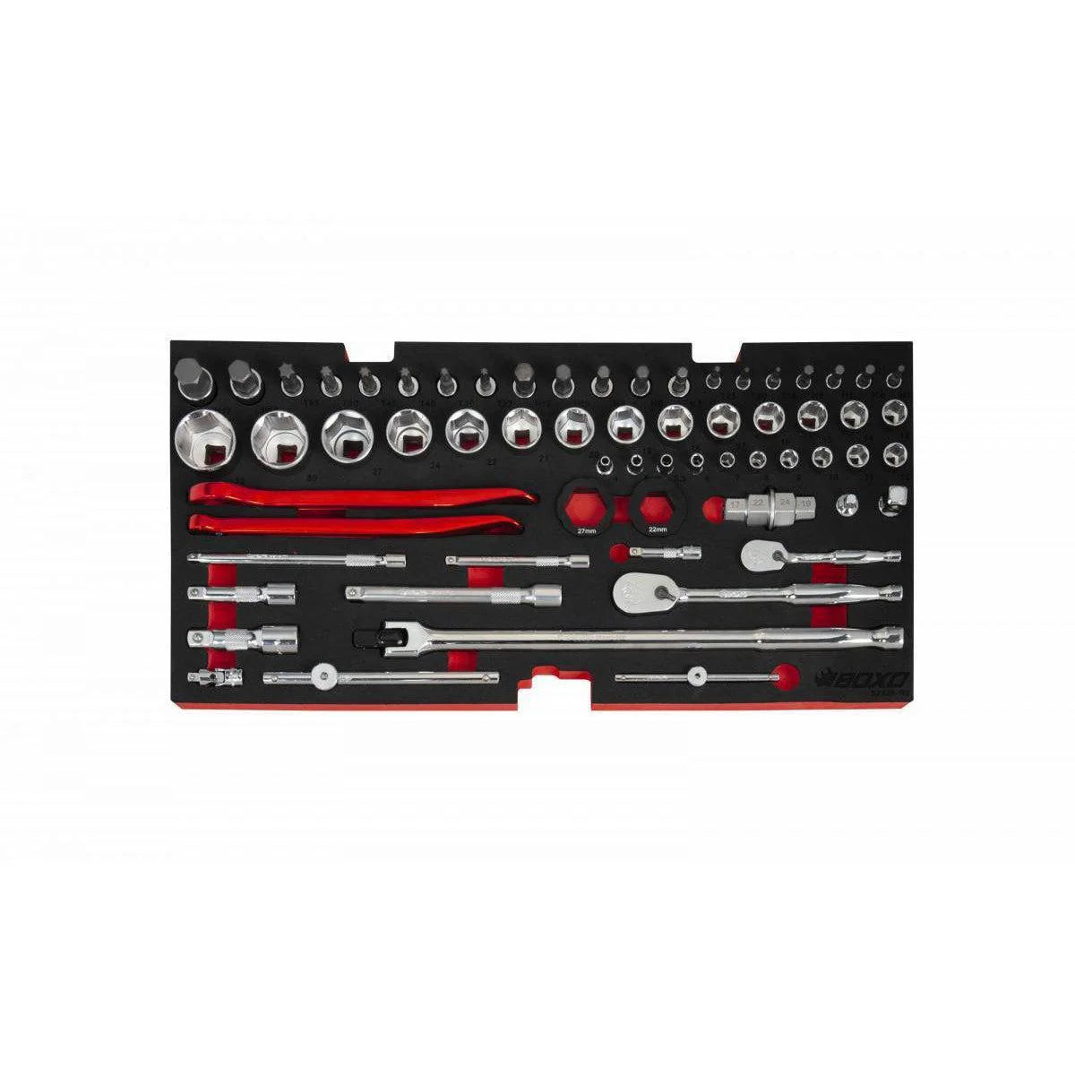 MotoBox | 103-Piece Metric Motorcycle 3-Drawer Hand Carry Tool Box - Black, Red