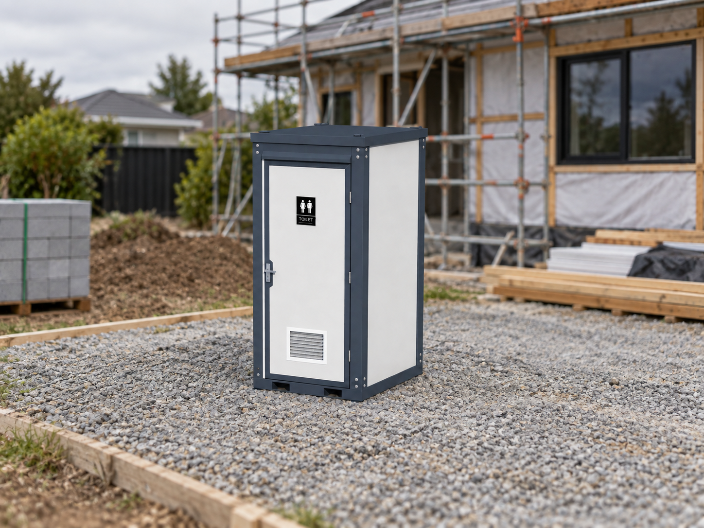 Mobile Single Toilet at a Residential Renovation Site