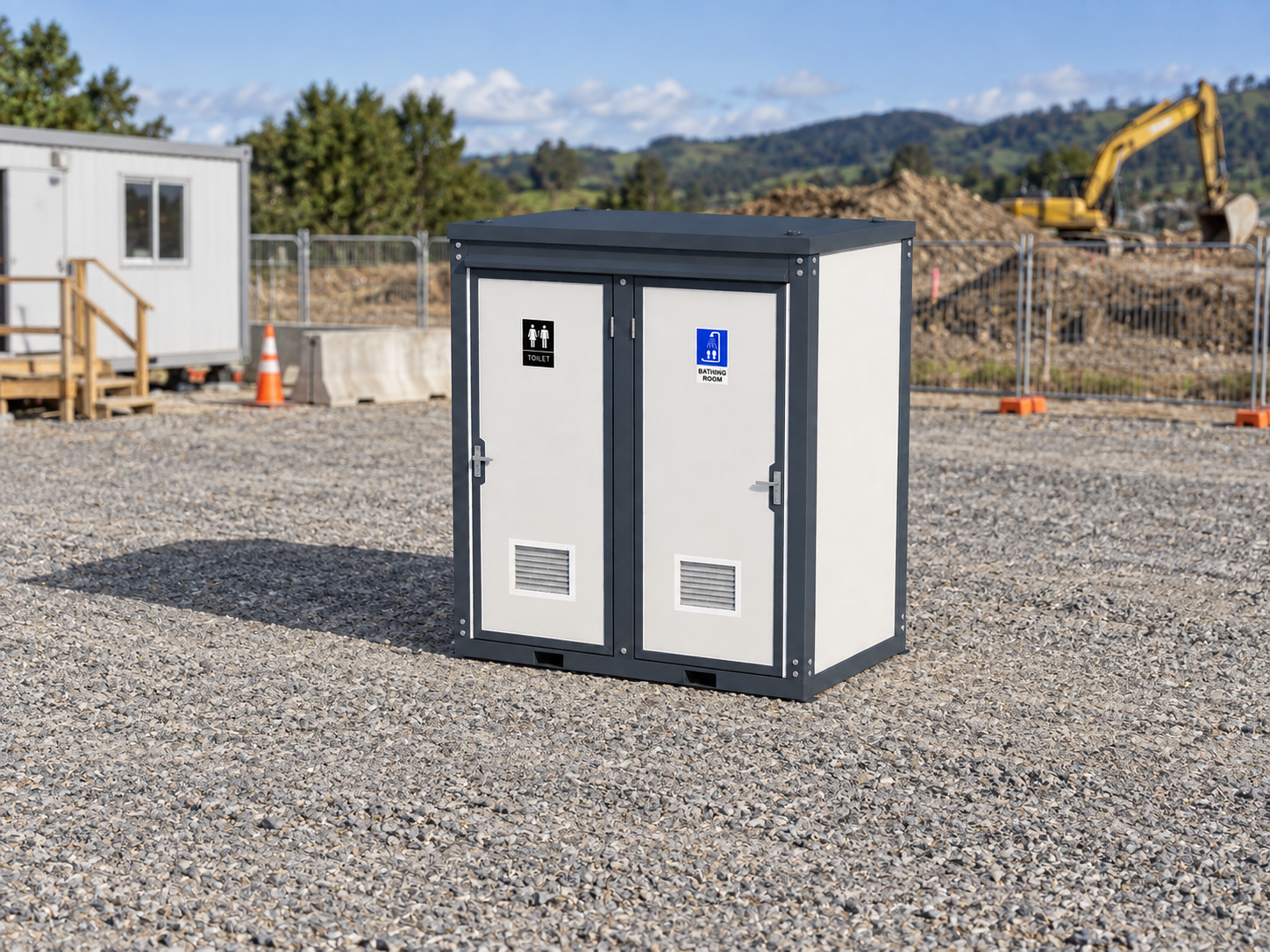 Mobile Toilet and Separate Shower at a Civil Worksite